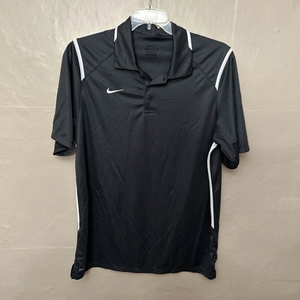 nike large gray dri fit short sleeve Polo‎ Shirt With White